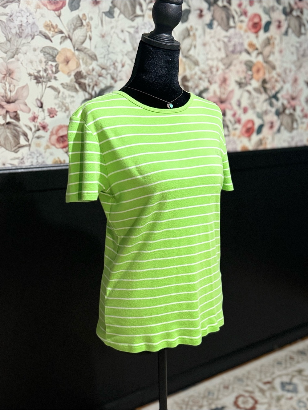 Ralph Lauren Lime Green and White Striped Short Sleeve Tee